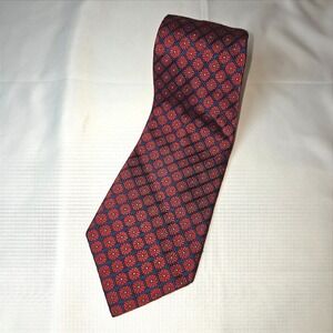 Brooks Brothers Mens Red Navy Blue Geometric Diamond Silk Necktie Made in Italy